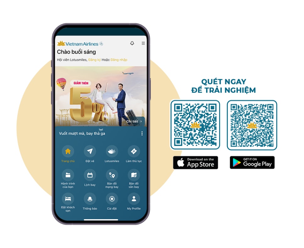 Quý khách có thể tải ứng dụng di động của Vietnam Airlines để có cơ hội nhận nhiều ưu đãi hấp dẫn