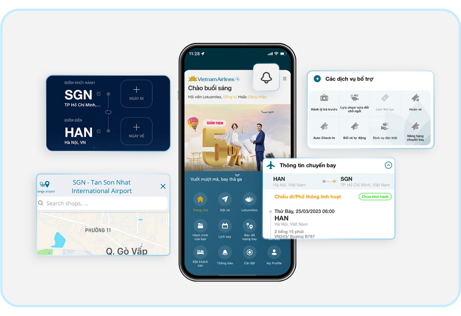 Mua vé máy bay trên ứng dụng di động Vietnam Airlines, Quý khách sẽ tiết kiệm được nhiều chi phí di chuyển